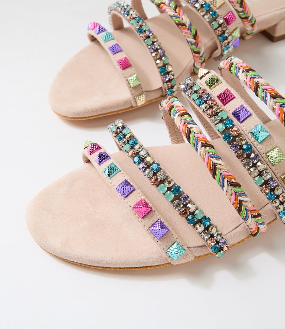 Linea Beige Multi Suede Slides