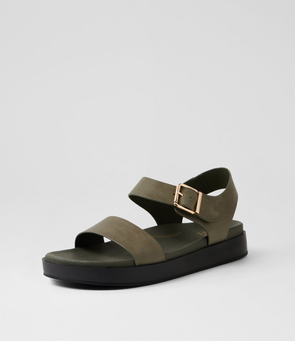 Gerta W Olive Leather Sandals