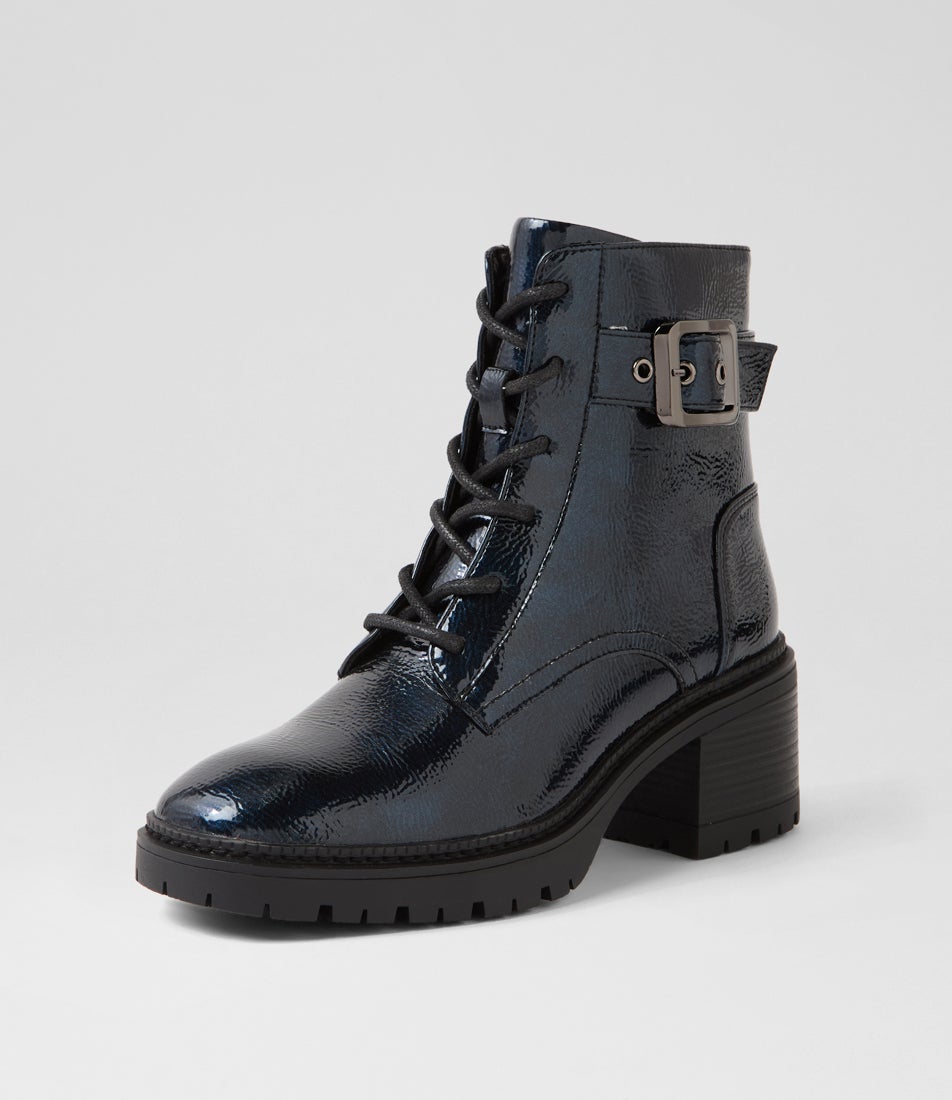Nuttish Navy Patent Pu Ankle Boots Nuttish Navy Patent Pu Ankle Boots