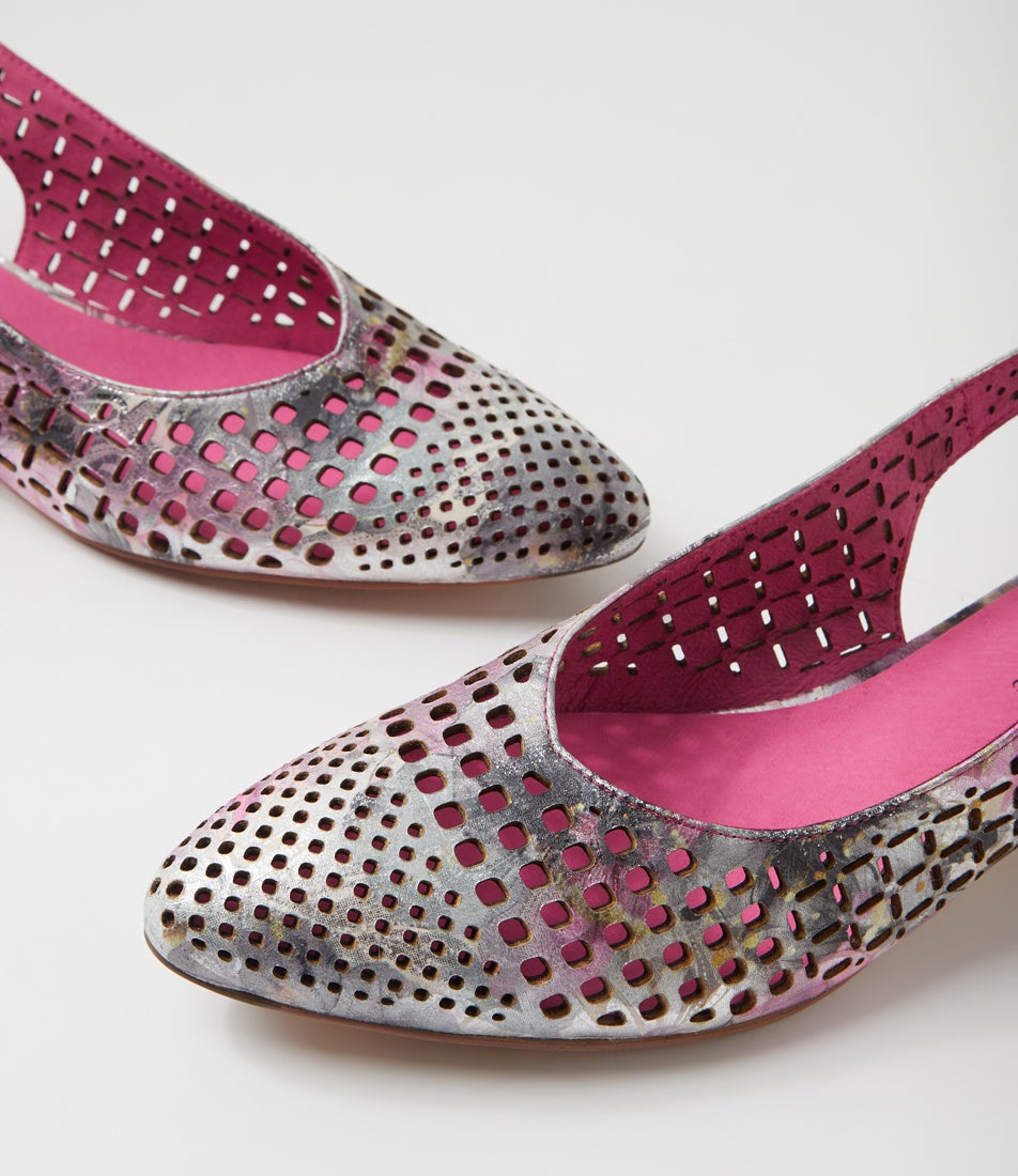 Fabbi Pink Black Metal Leather Mules