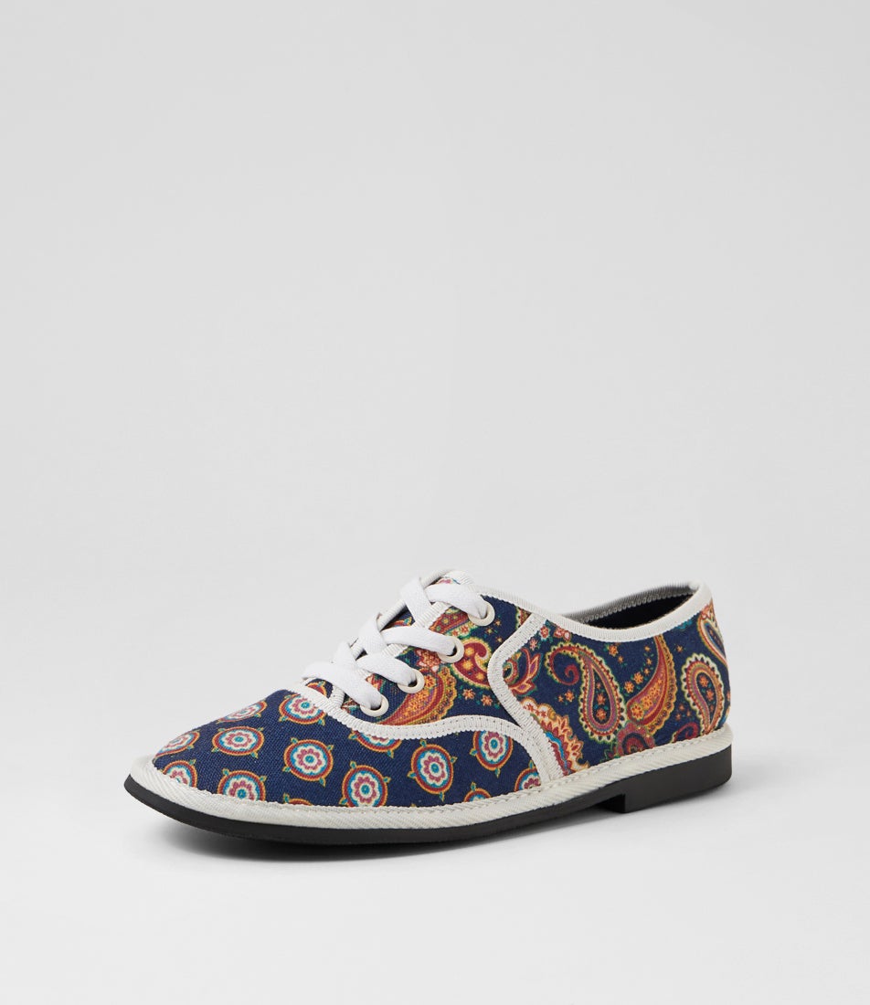 Lottes Navy Multi Fabric Lace Up Flats