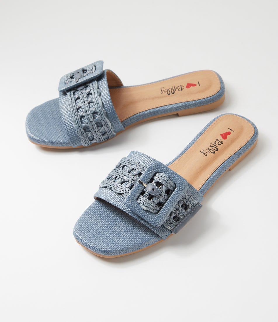 Vanrennes Blue Synthetic Raffia Sandals Vanrennes Blue Synthetic Raffia Sandals