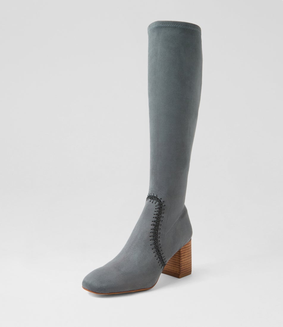 Saris Steel Blue Stretch Microsuede Knee High Boots