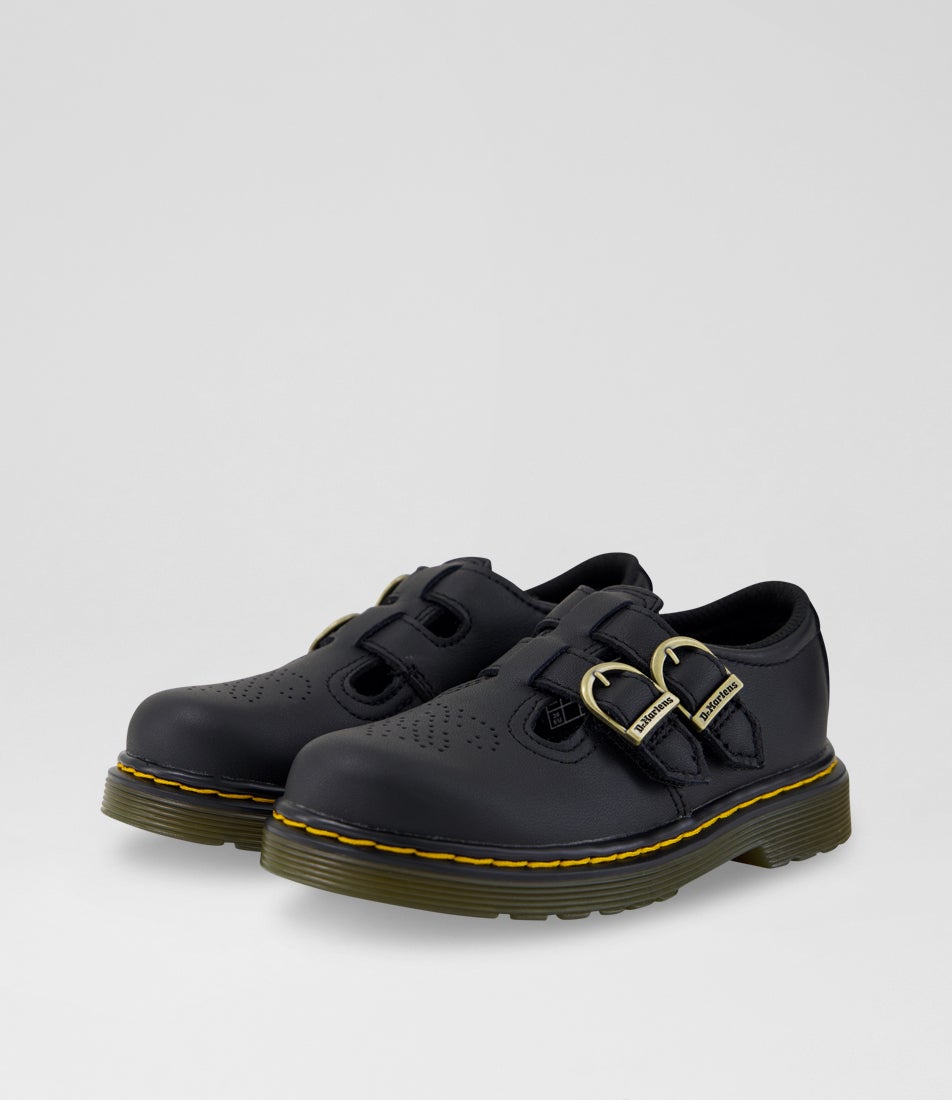 8065 Mary Jane Toddler Black Leather Buckle Flats