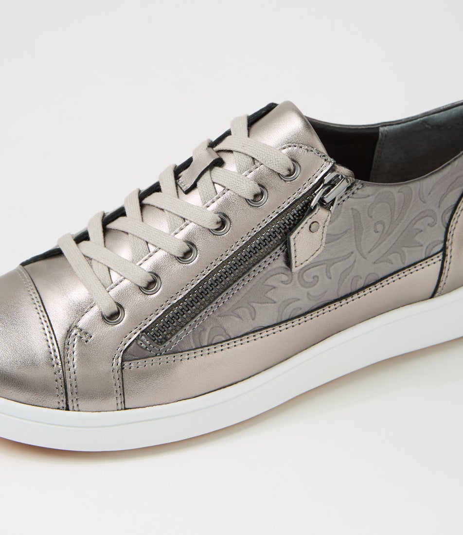Duci Xf Pewter Leather Embossed Sneakers