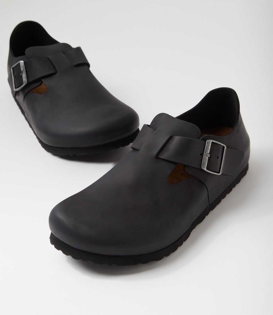 London Mens Black Oiled Leather Flat Shoes London Mens Black Oiled Leather Flat Shoes