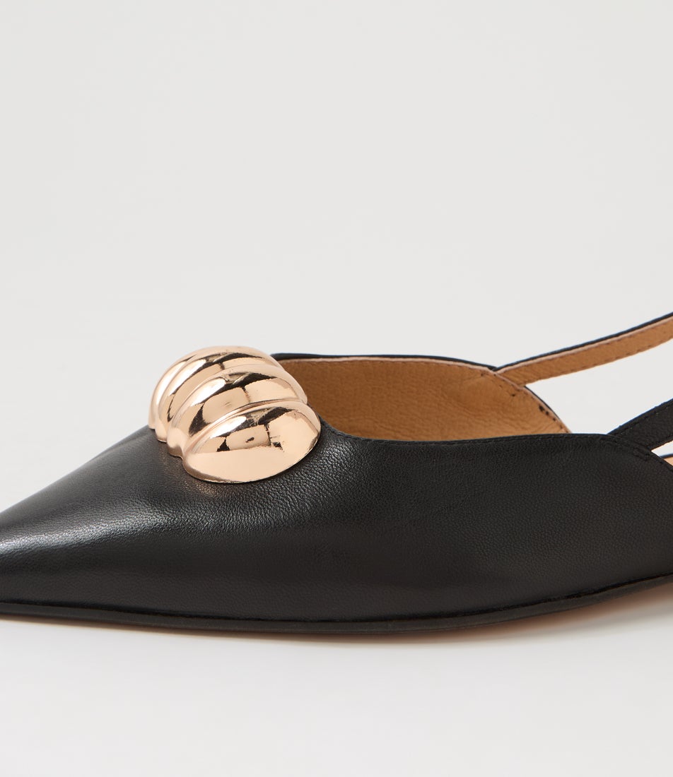 Agleam Black Leather Flat Shoes