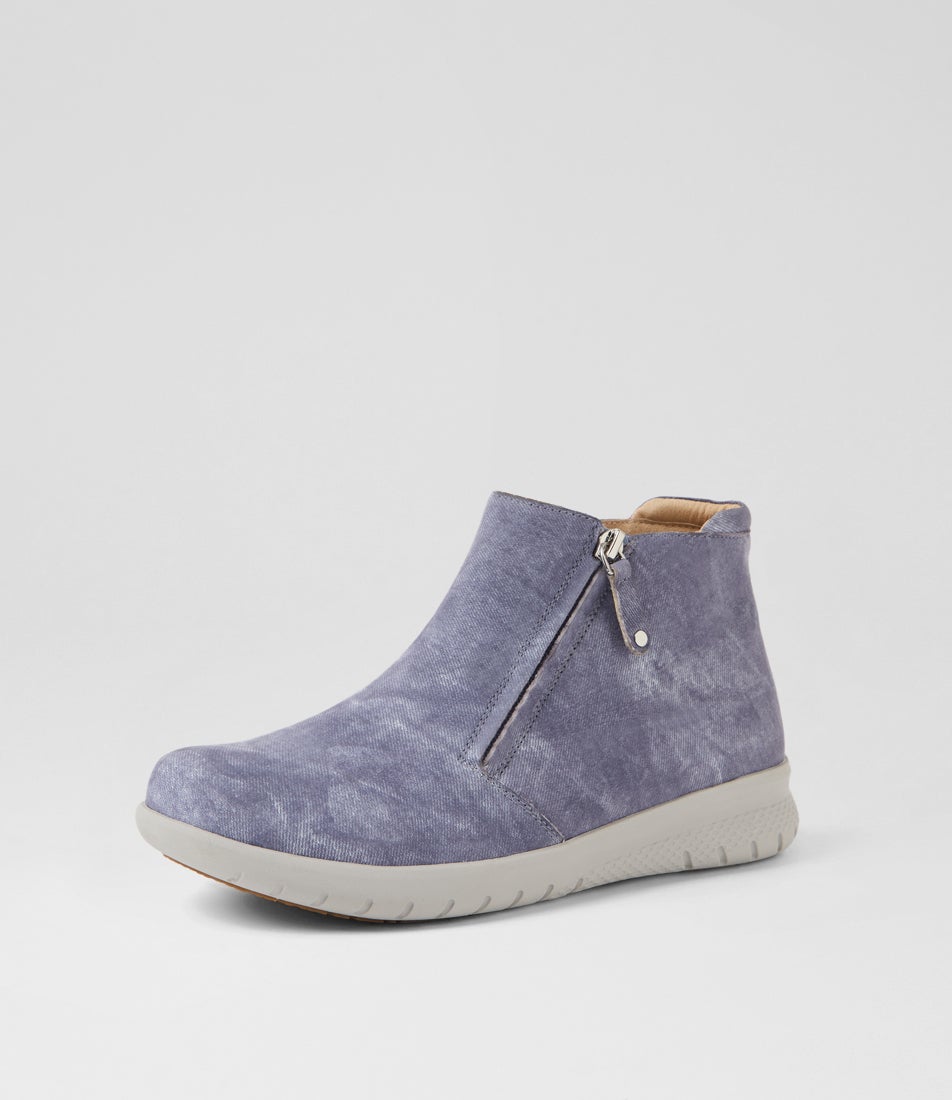 Solange Xf Blue Distress Denim Leather Ankle Boots