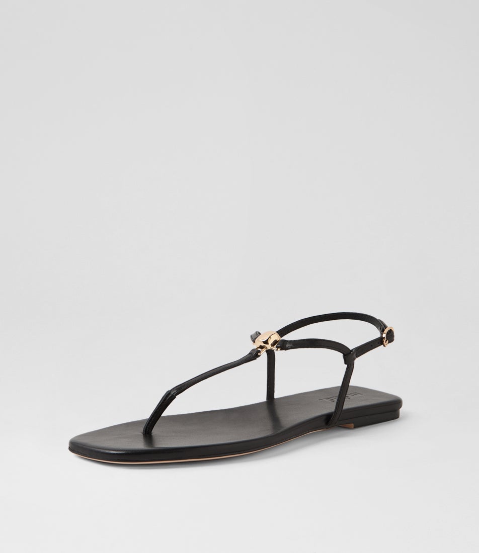Remee Black Leather Sandals