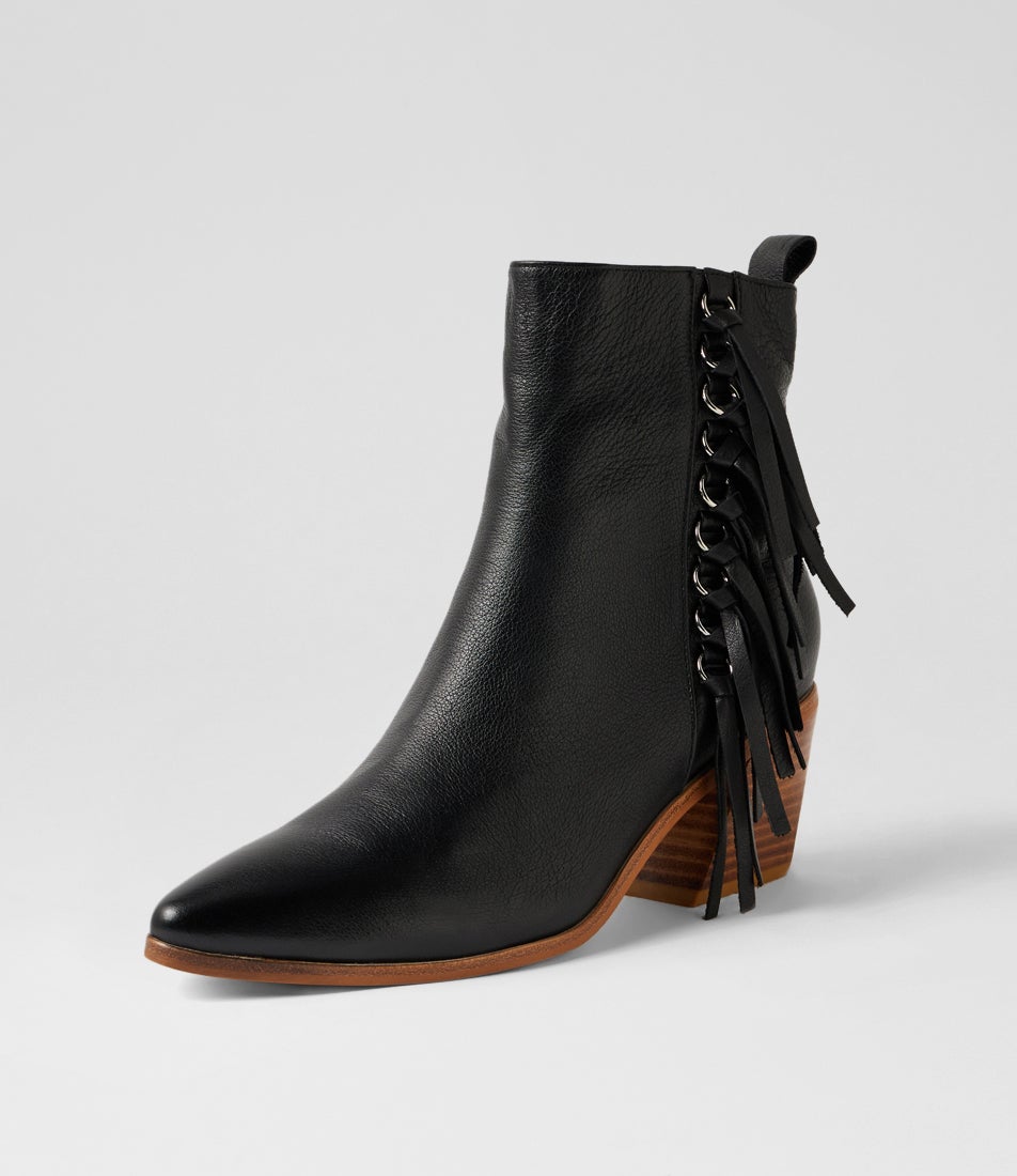 Joday Black Natural Leather Ankle Boots