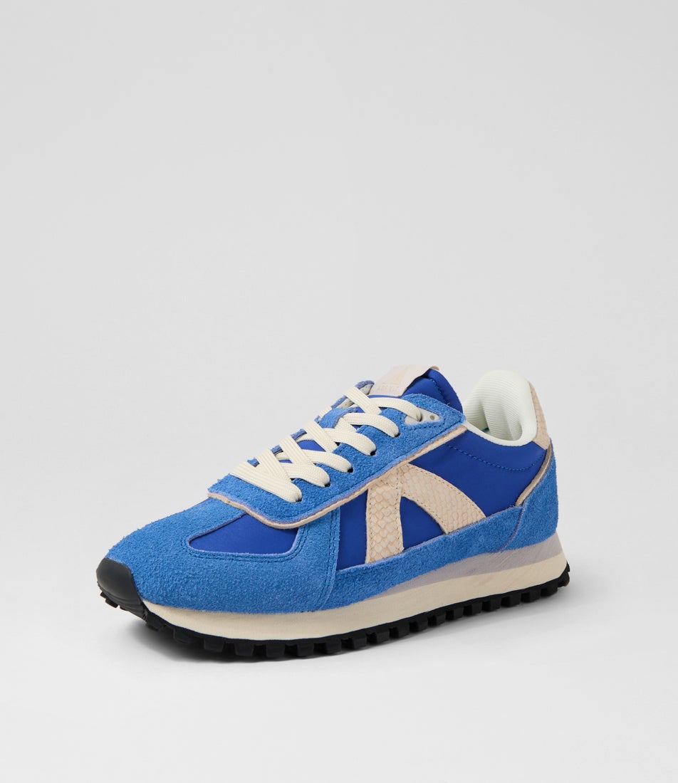 Gate Blue Grey Snake Gold Suede Nylon Sneakers