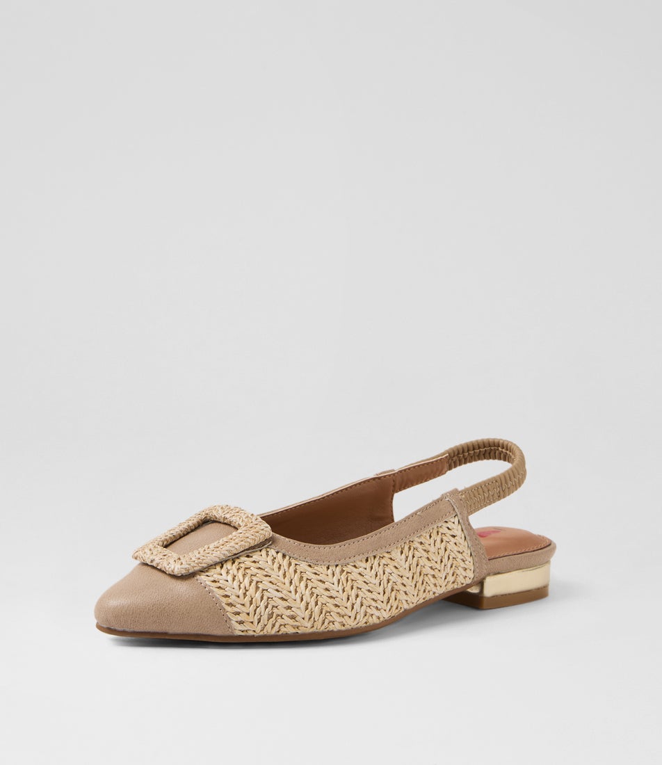 Agenda Latte Natural Synthetic Raffia Flat Shoes