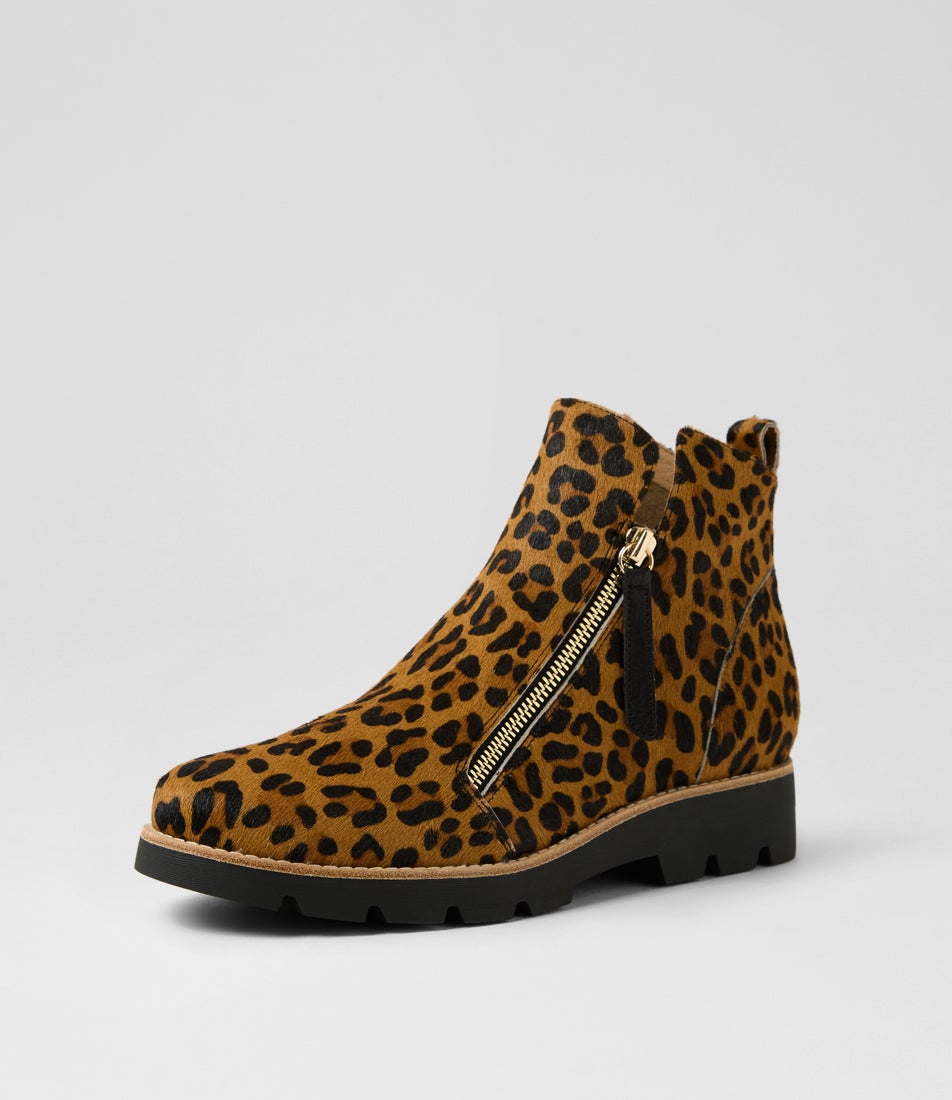 Dottle Tan Leopard Pony Ankle Boots