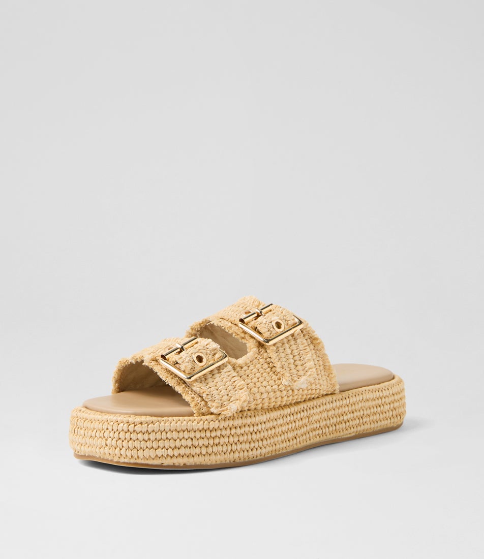 Rustic Natural Synthetic Raffia Slides