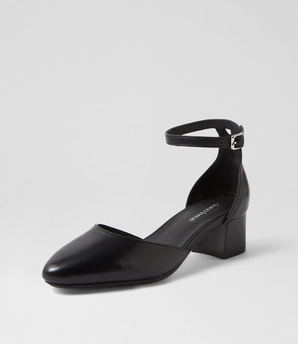 Omarla Black Leather Heels