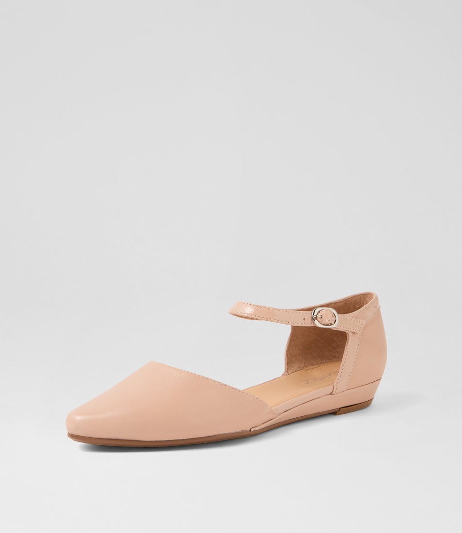 Cinnamon Dark Nude Leather Patent Flat Shoes