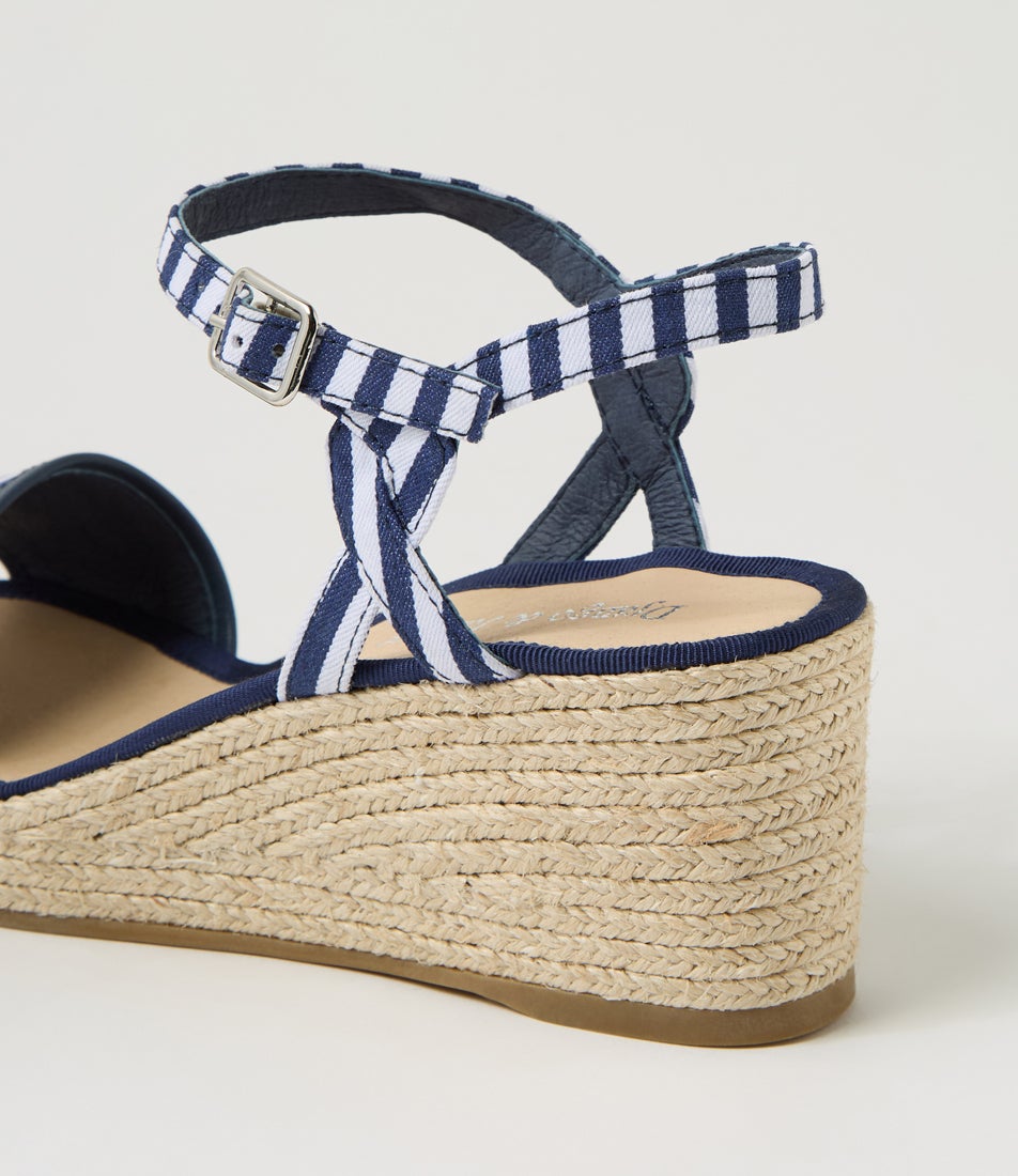 Melodys Navy White Stripe Fabric Sandals