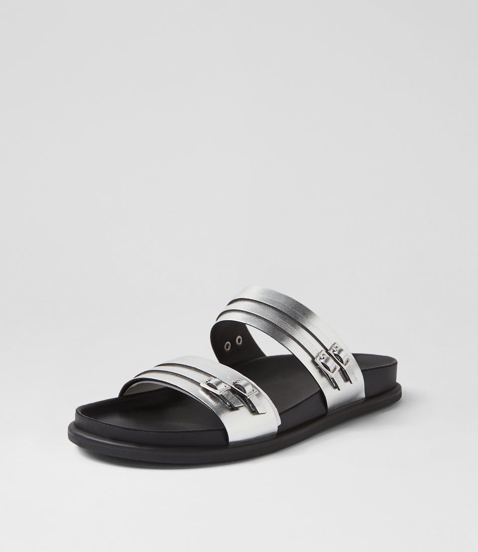 Effie Silver Metallic Leather Slides