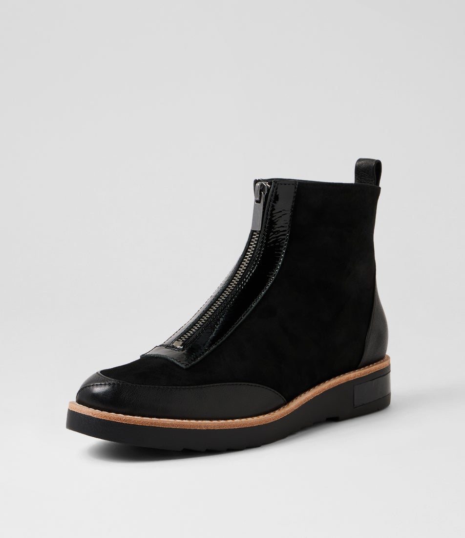 Renita Black Leather Ankle Boots
