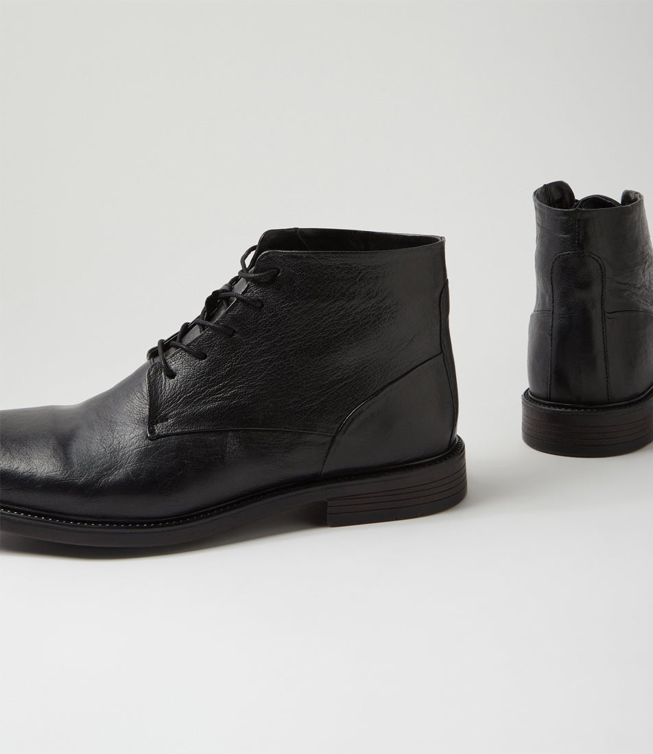 Quota Black Leather Lace Up Boots