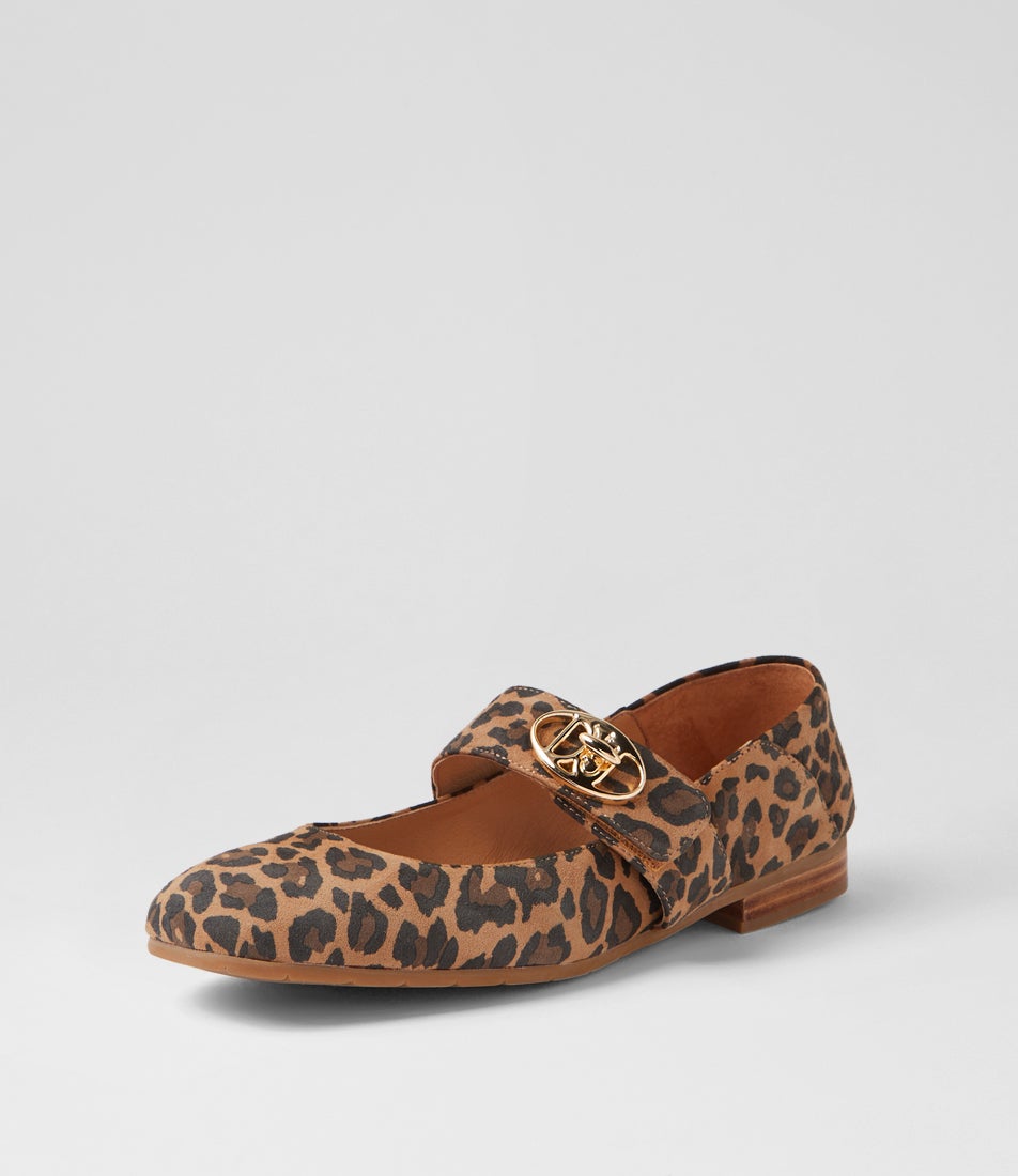 Pelisk Camel Leopard Suede Flat Shoes