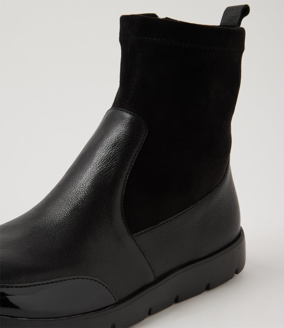 Marle W Black Patent Mix Ankle Boots