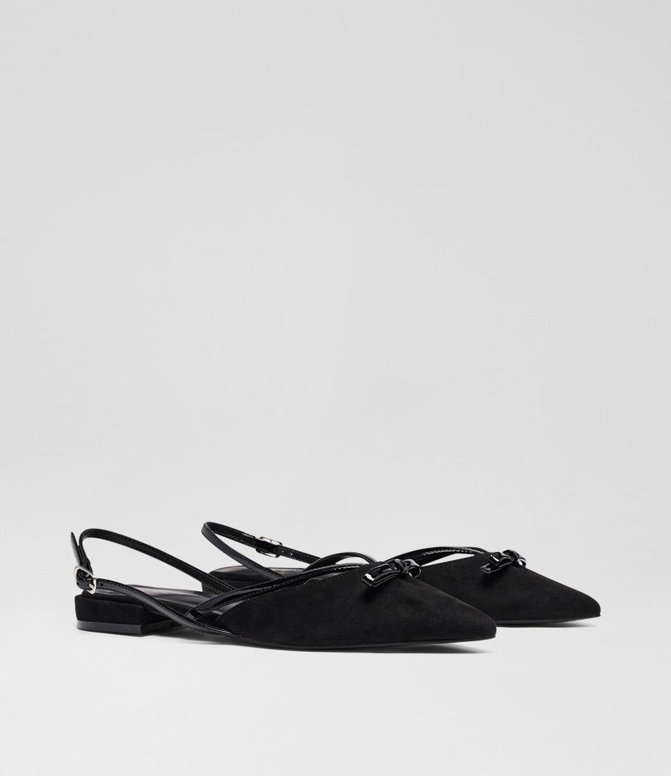 Lalaa Black Microsuede Flat Shoes