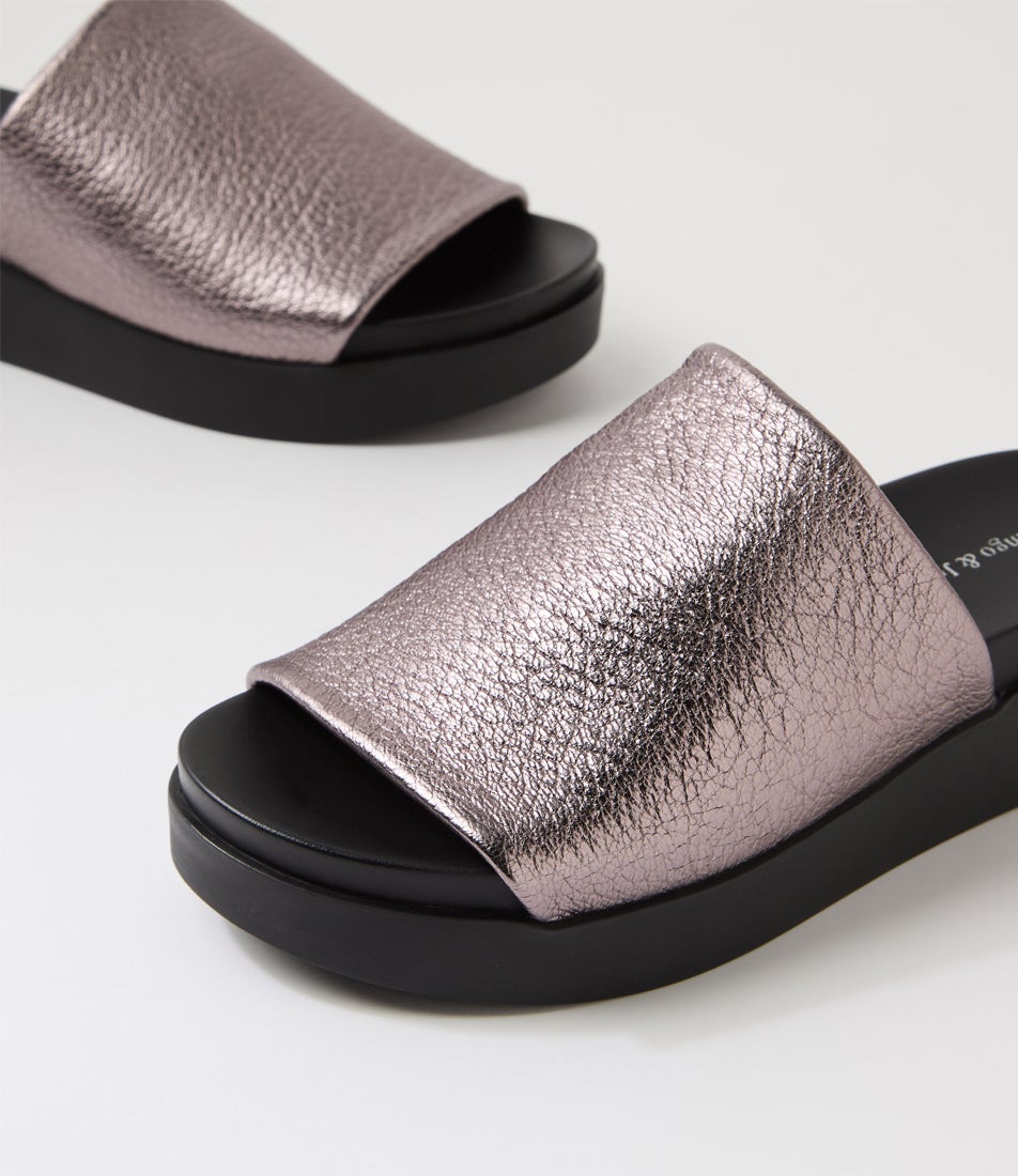 Soffia Pewter Black Leather Sandals