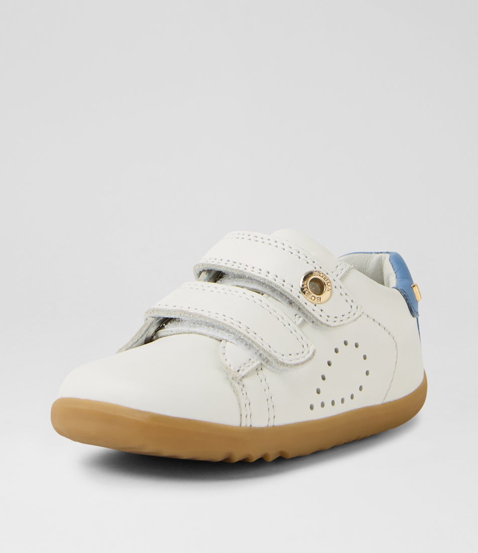 Su Maverick Toddler White Coronet Blue Leather Flat Shoes