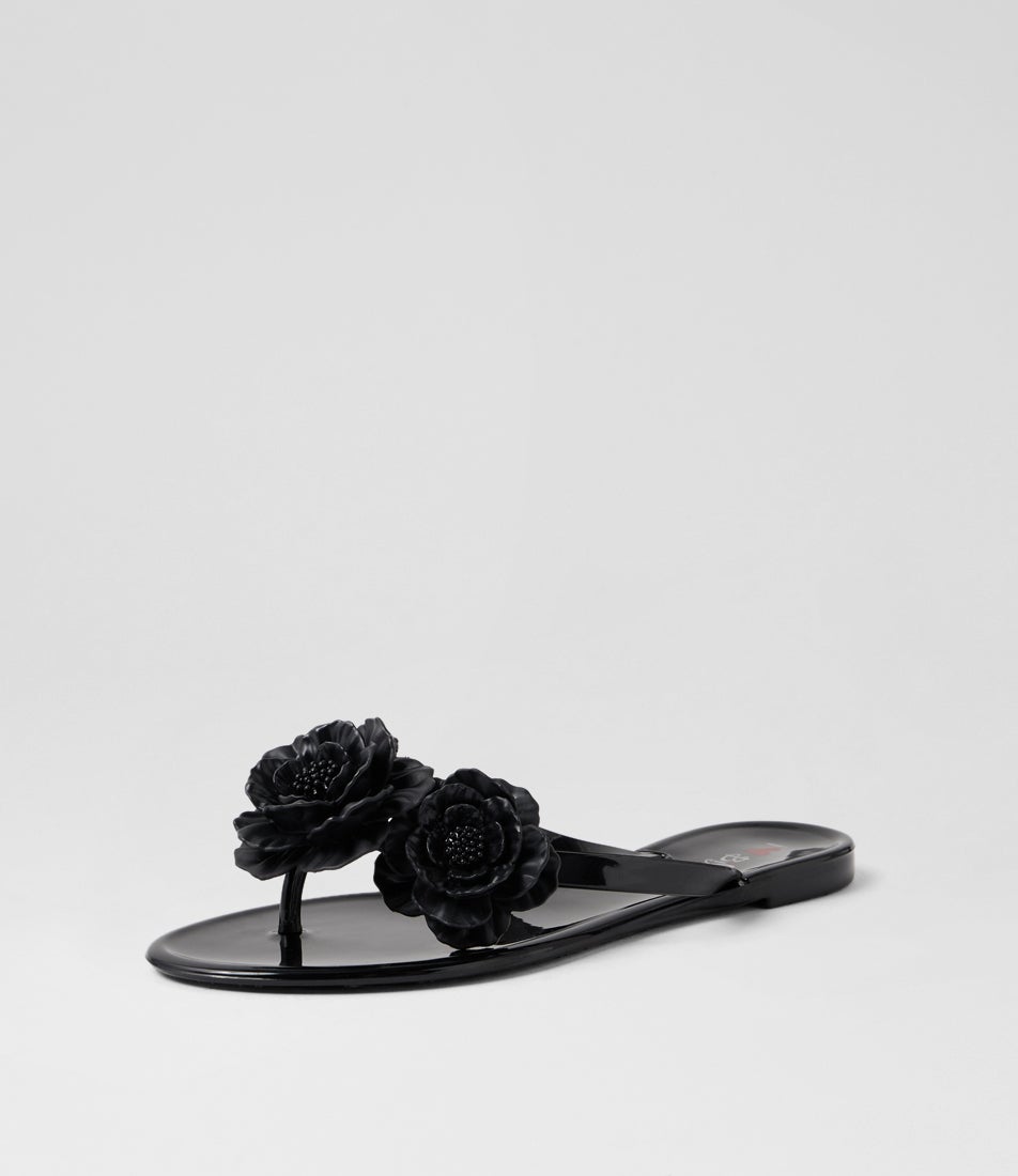 Primrosey Black Jelly Sandals