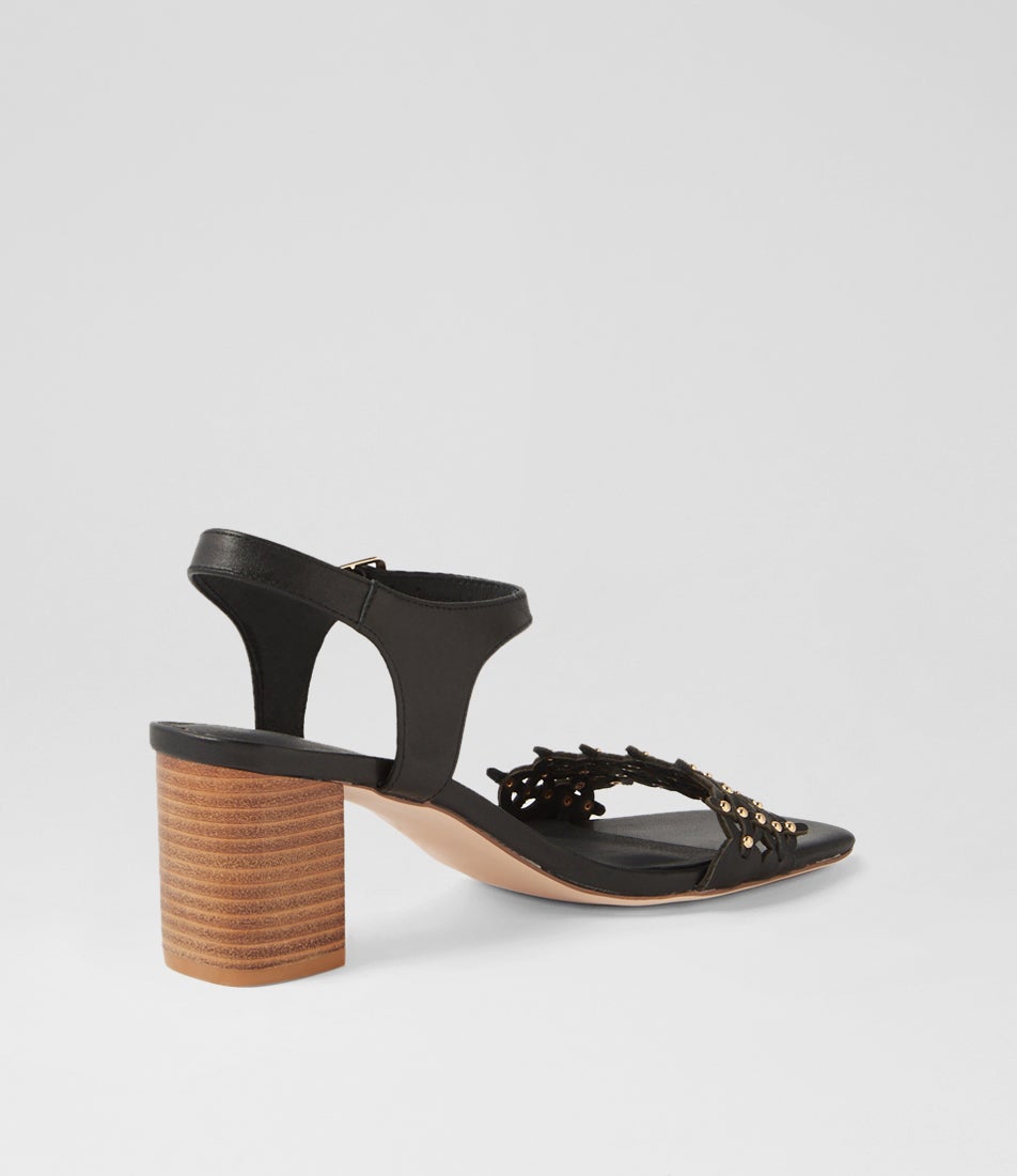 Joci Black Natural Heel Leather Sandals