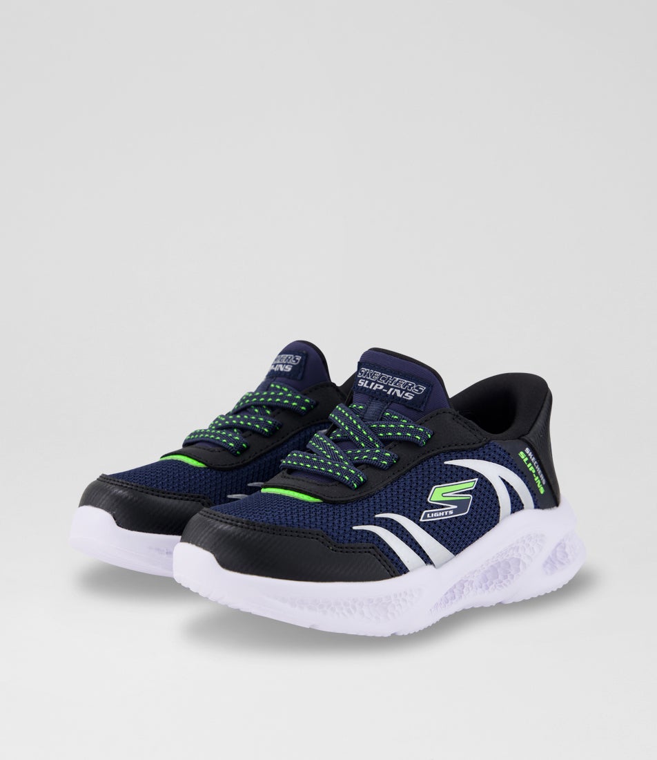 Meteor Lights Toddler Navy Black Fabric Sneakers