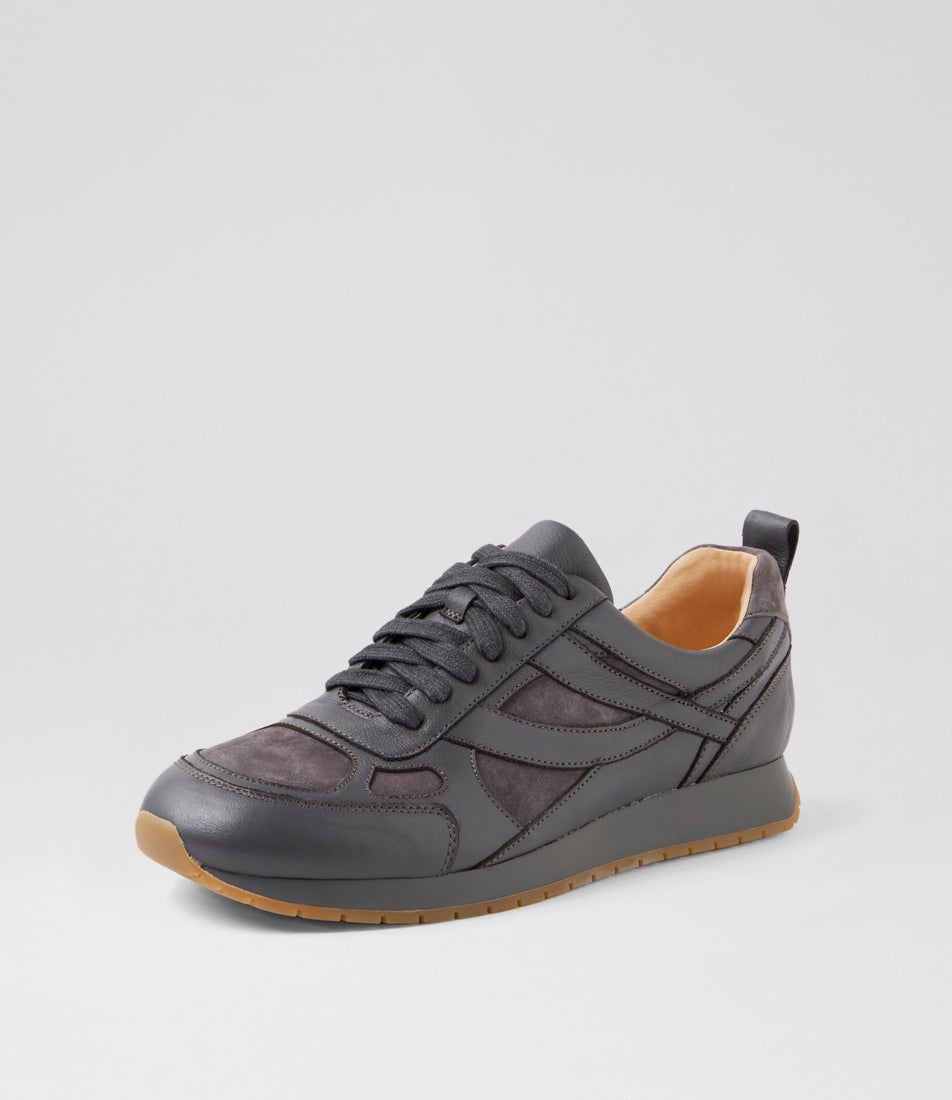 Prinko Charcoal Leather Suede Sneakers