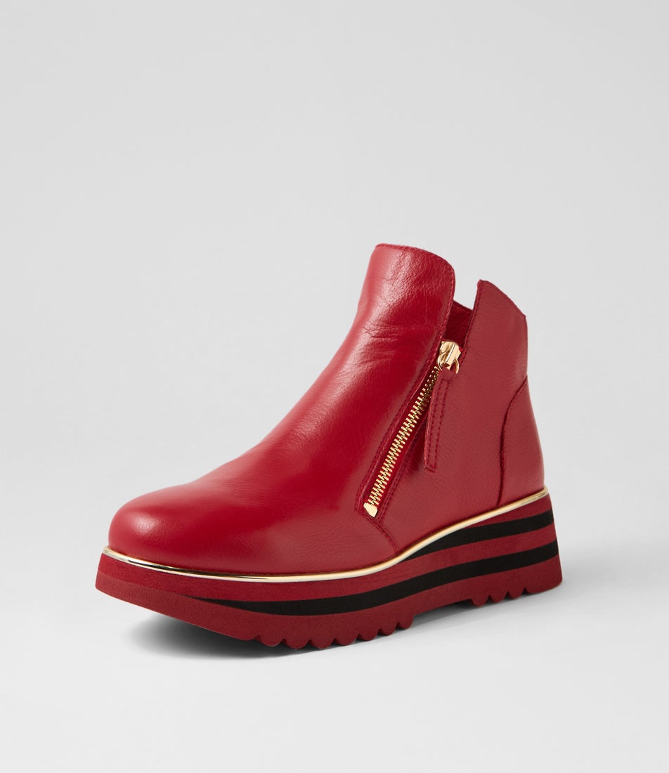 Evol Dark Red Leather Ankle Boots