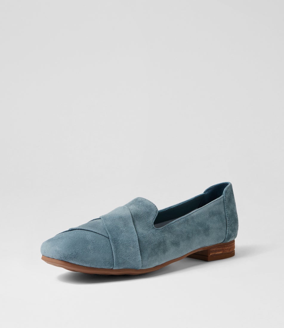 Tilony Steel Blue Suede Flat Shoes