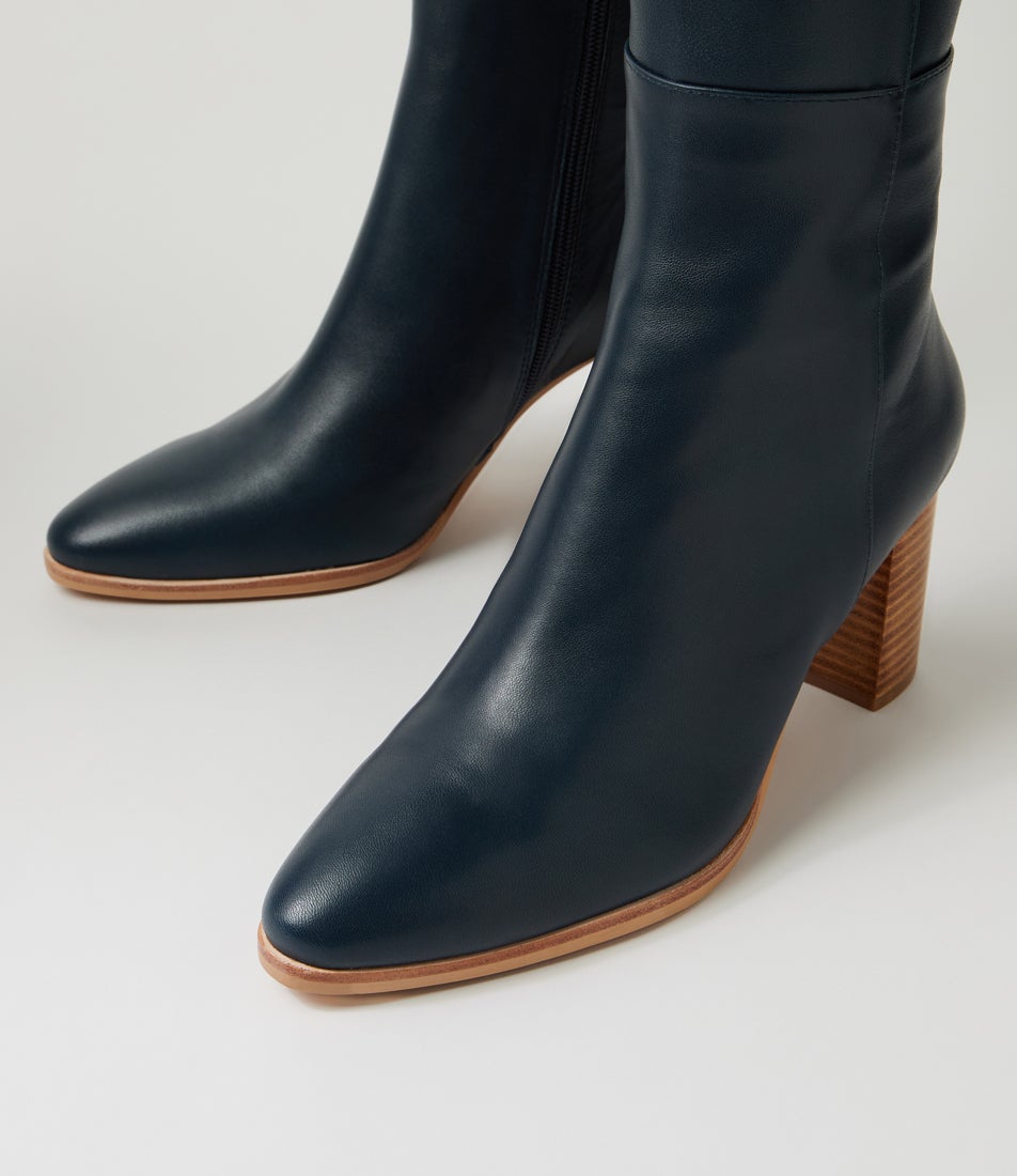 Allouta Navy Leather Knee High Boots