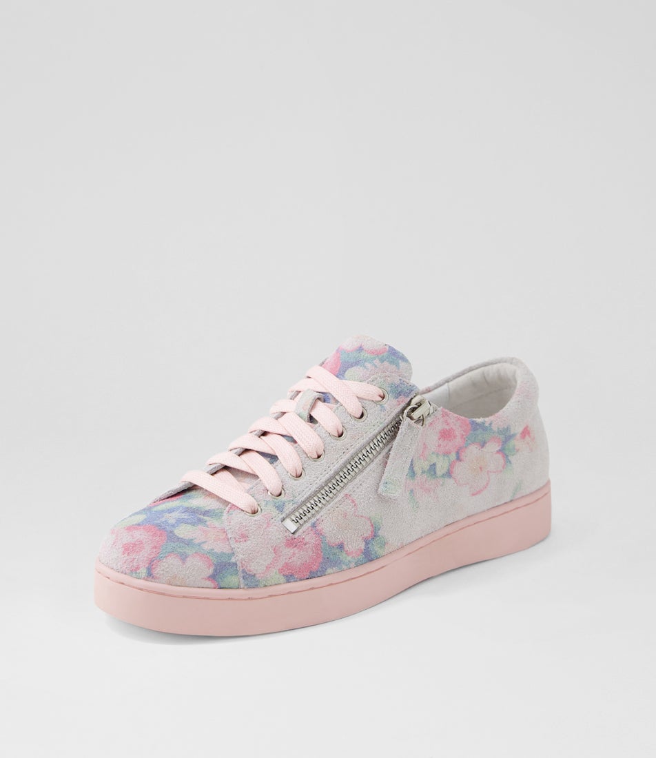 Jelorias Pastel Floral Pink Suede Sneakers