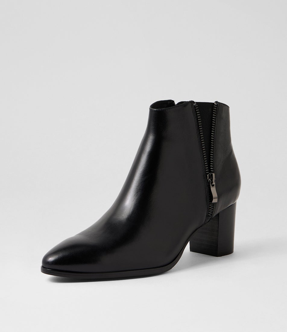 Bentonn Black Leather Ankle Boots