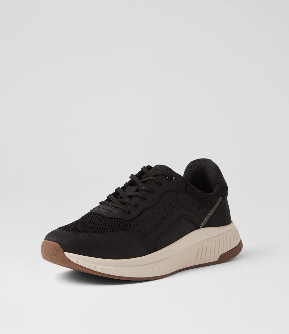 Keegan Black Leather Lace Up Sneakers