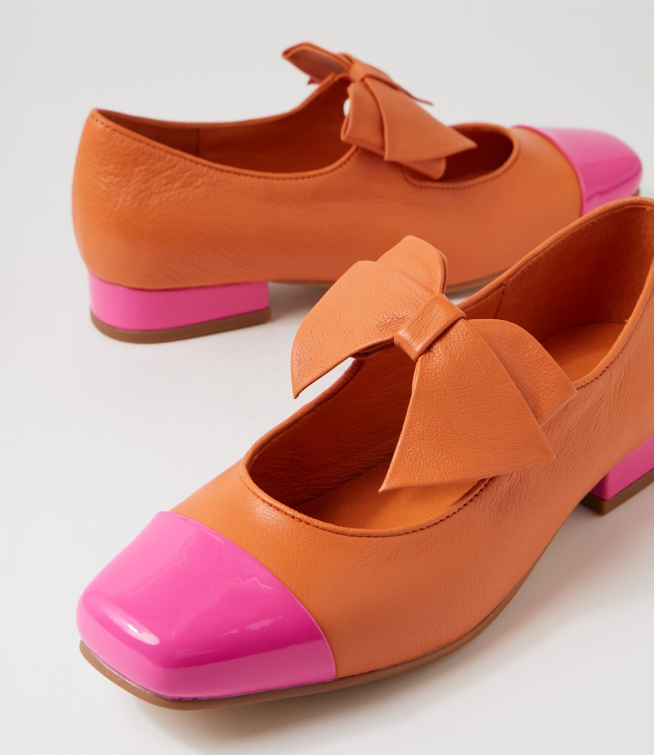 Broocks Candy Pink Orange Patent Leather Mary Jane Heels