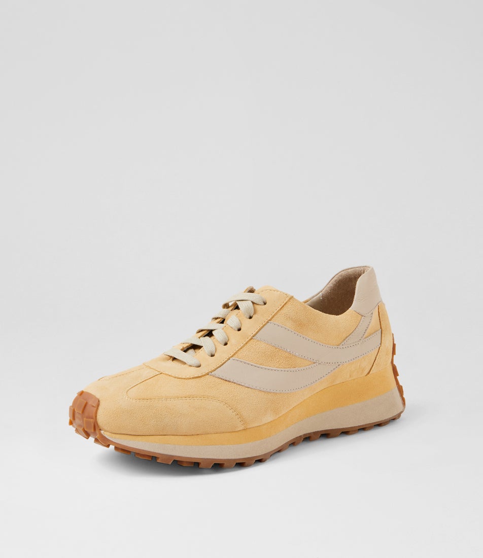 Sheryls Butter Almond Suede Leather Sneakers
