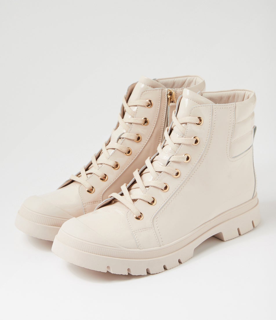Soffey Vanilla Patent Leather Ankle Boots