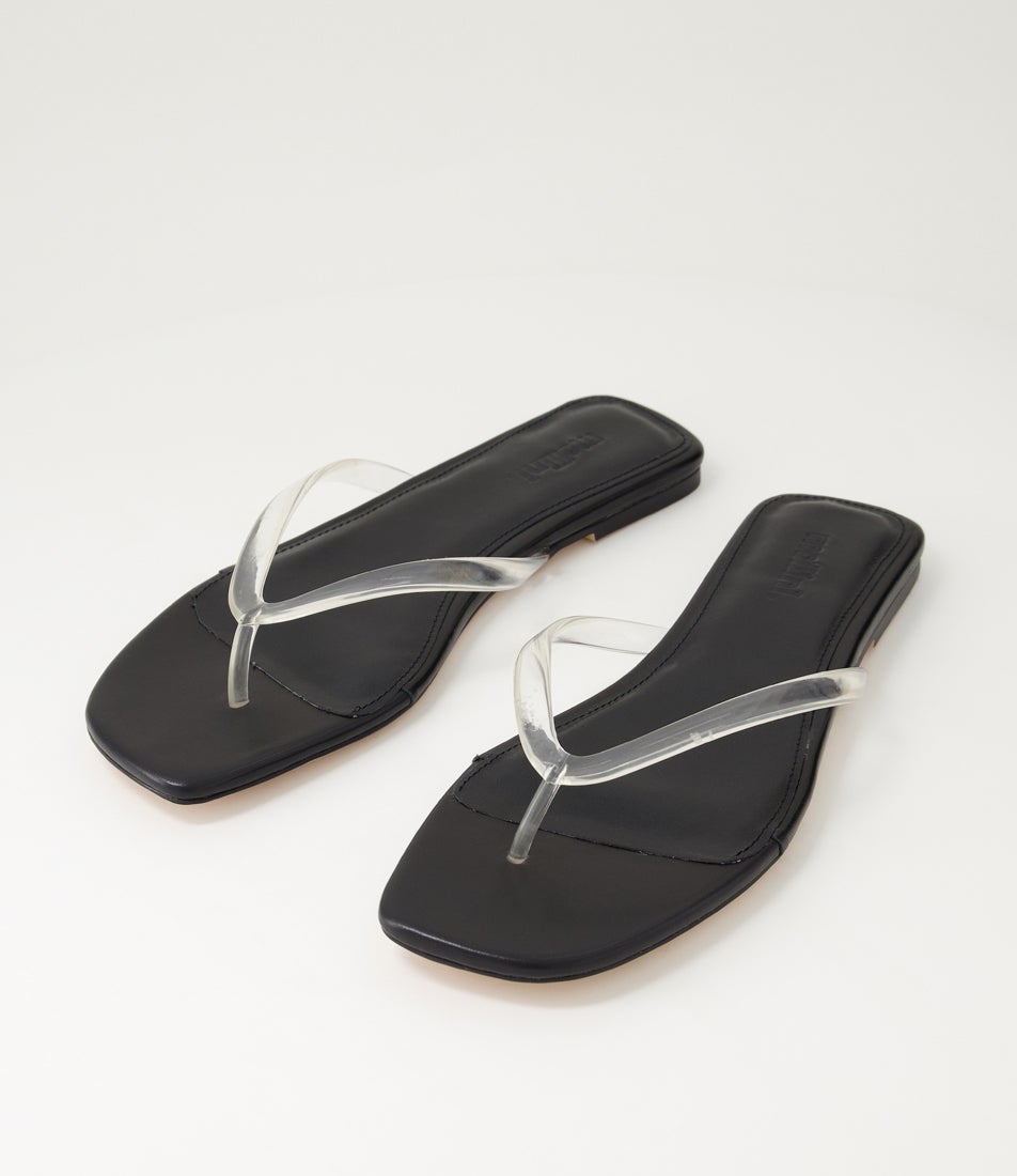 Rella Clear Black Pvc Leather Thongs