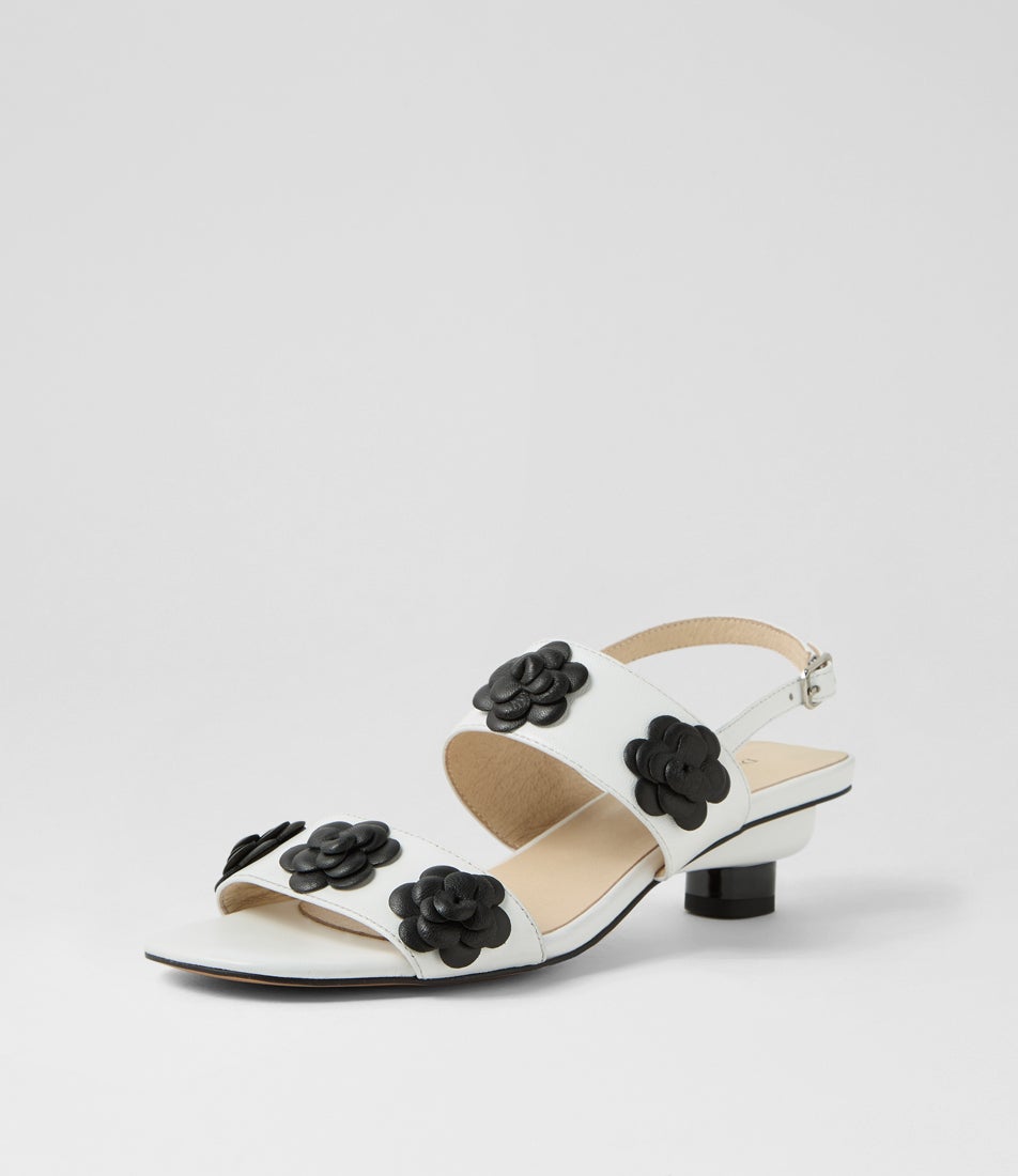 Veronka White Black Leather Sandals