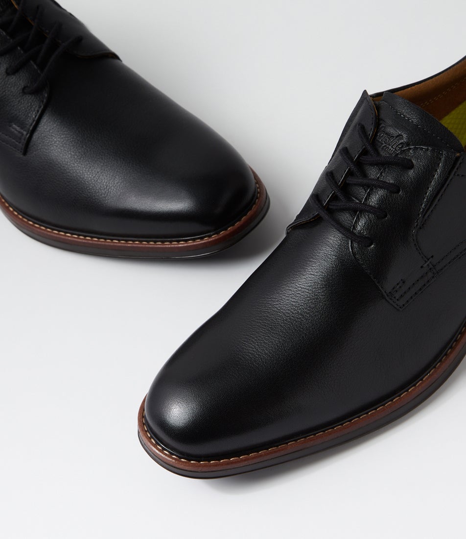 Traveller Plain Black Milled Leather Lace Up Flats