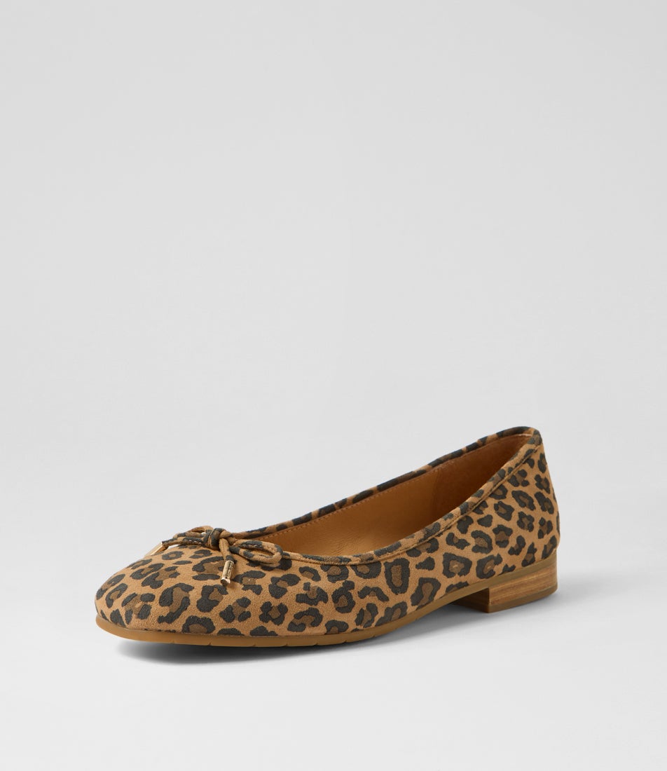 Panise Camel Leopard Suede Ballet Flats