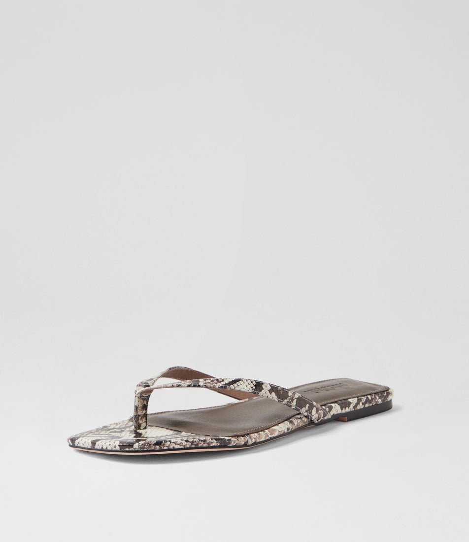 Reille Black Taupe Snake Leather Thongs