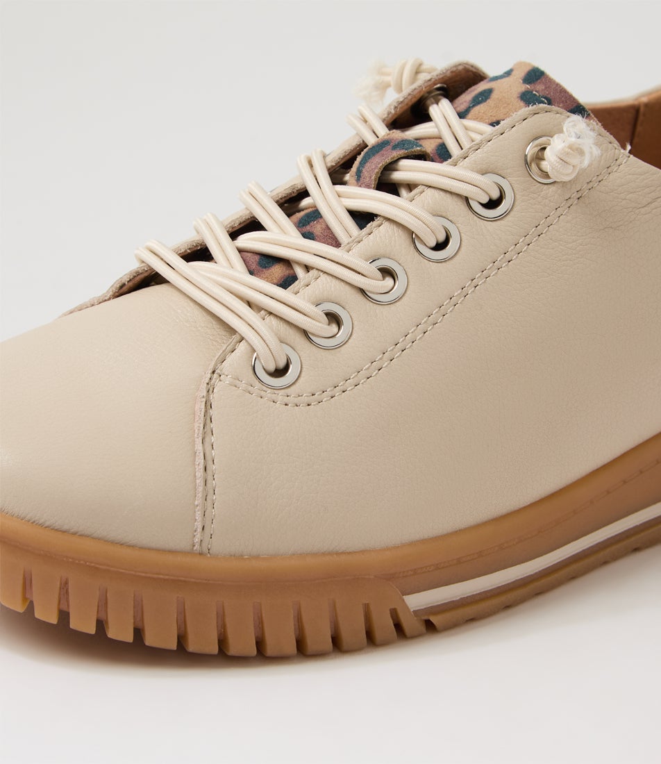 Ty D Almond Tan Leopard Leather Suede Sneakers