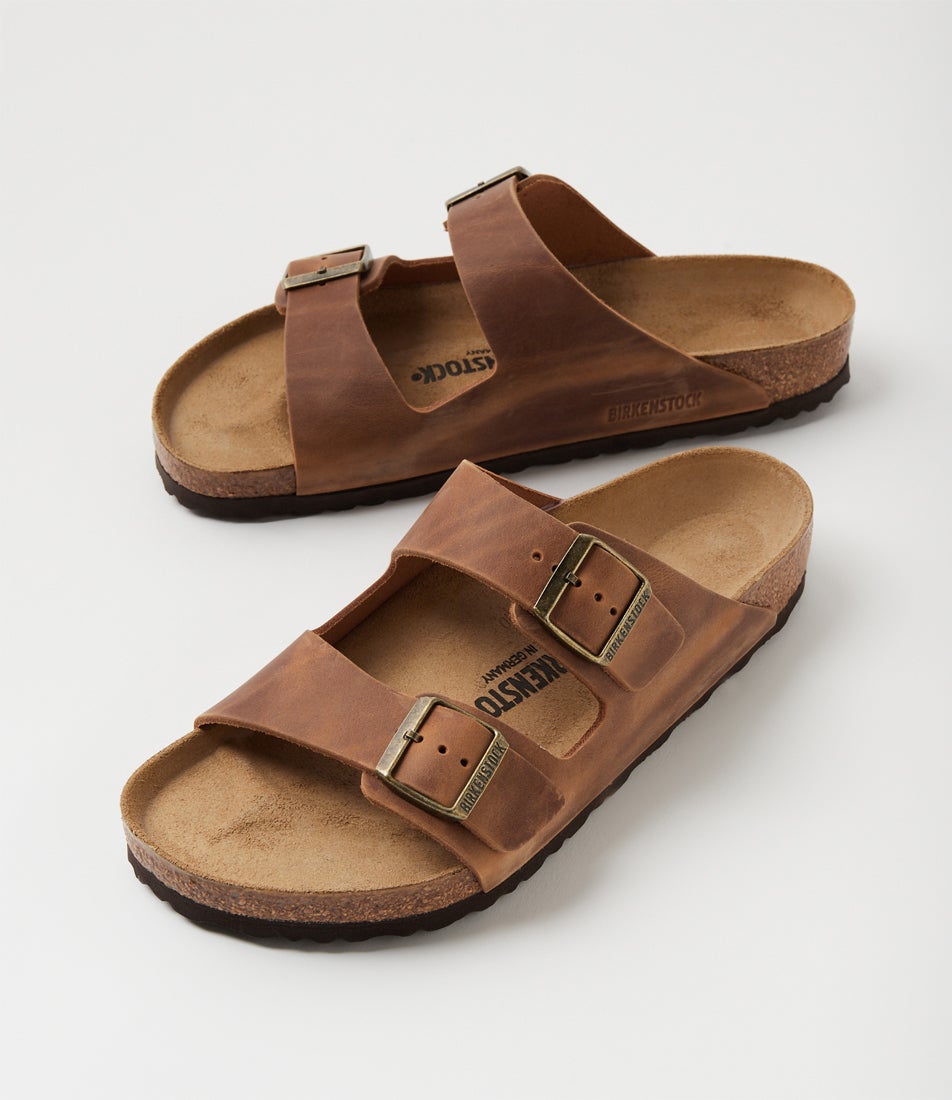 Arizona Mens Cognac Oiled Leather Slides