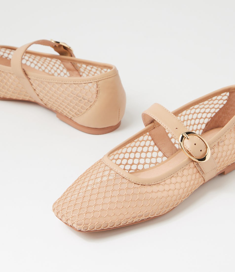 Tartina Nude Mesh Leather Flat Shoes